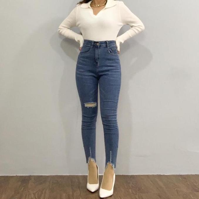 [LUXE.DLABEL] - E17 Jeans | Celana panjang Highwaist wanita Jeans wanita polos ripped jeans High wai
