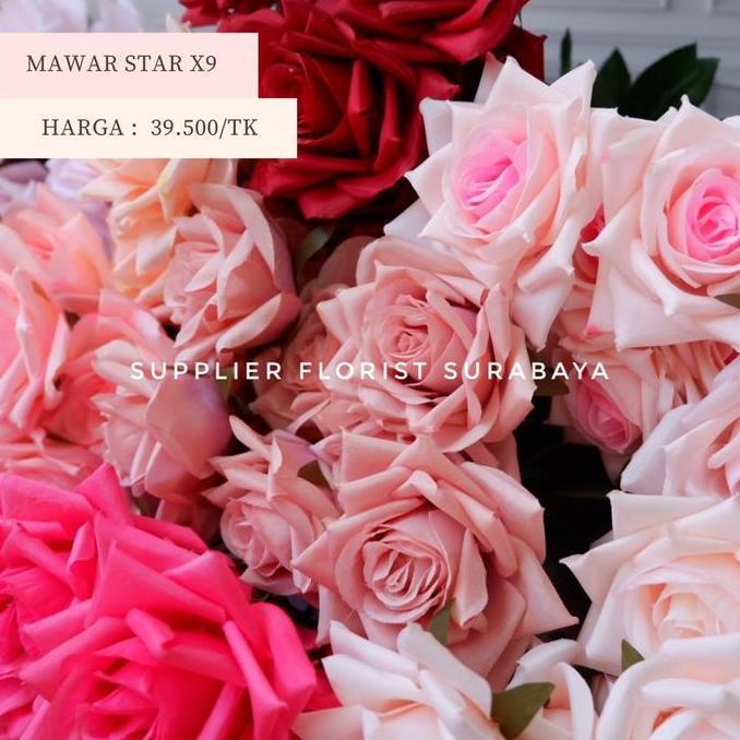 boymas_store - sfs - [9 kepala] mawar star x9 artificial flower bunga palsu rose florist surabaya di