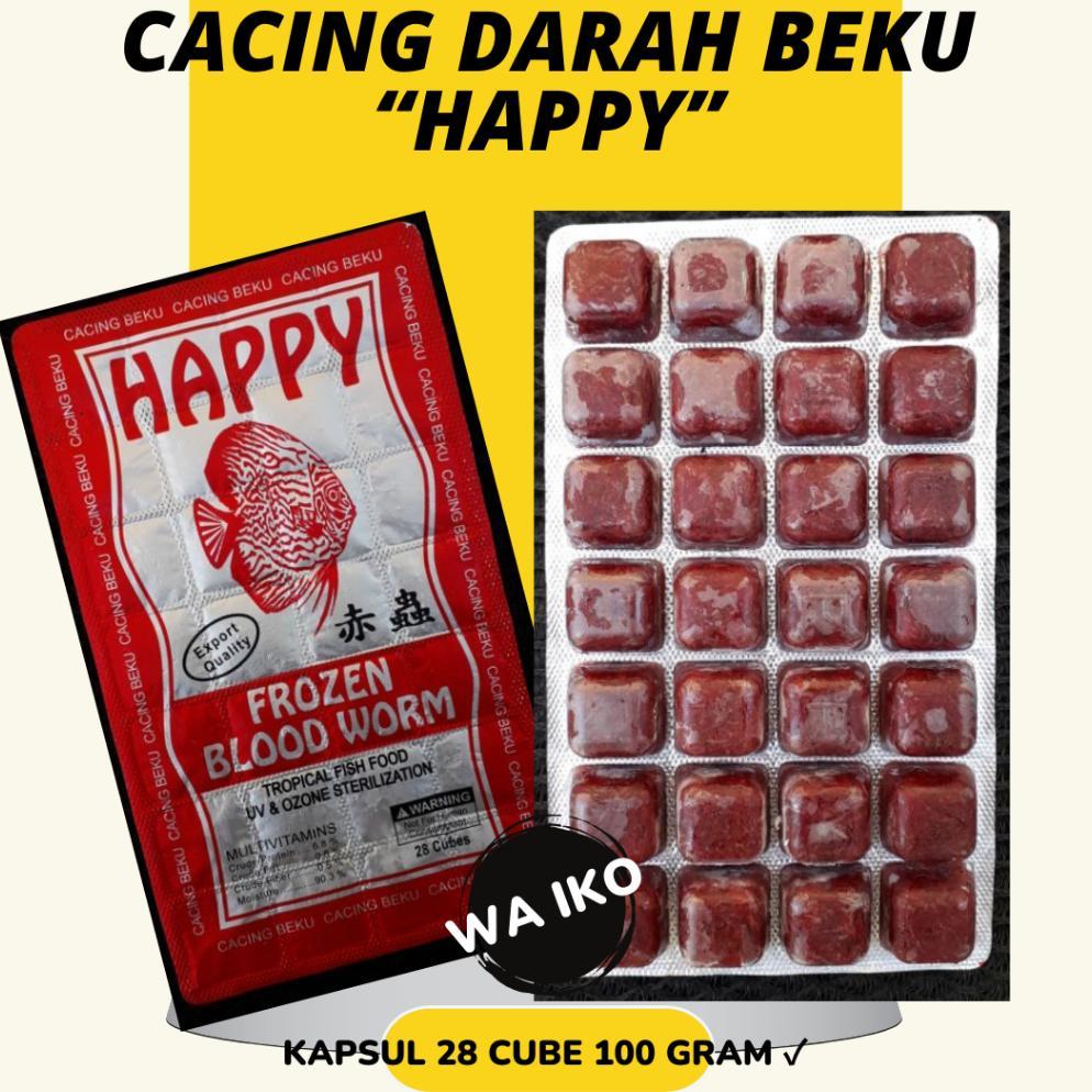 CACING DARAH BEKU PREMIUM KAPSUL HAPPY 10 CABEK 100 GRAM FROZEN BLOODWORM PAKAN PELET MAKANAN IKAN H