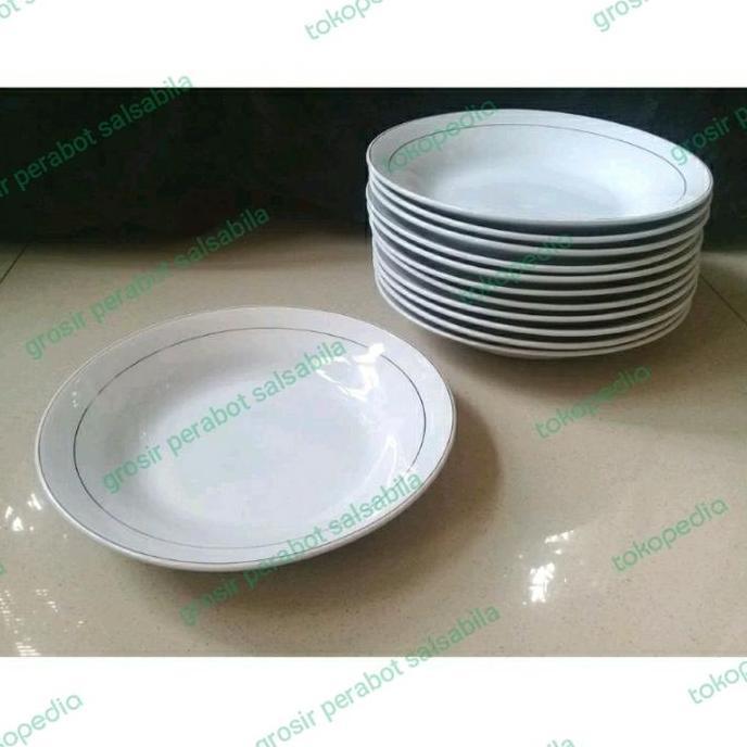 1 lusin piring makan keramik putih lismas 9 dim sunbird GS
