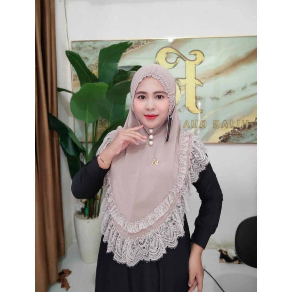 Jilbab Instan Fo Humaira Kerut Dahi Renda Mewah Pilihan Tepat