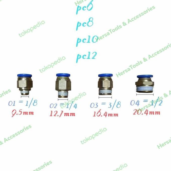 Nepel Angin | Fitting Pneumatic Straight pc10~pc12 Drat 03|04