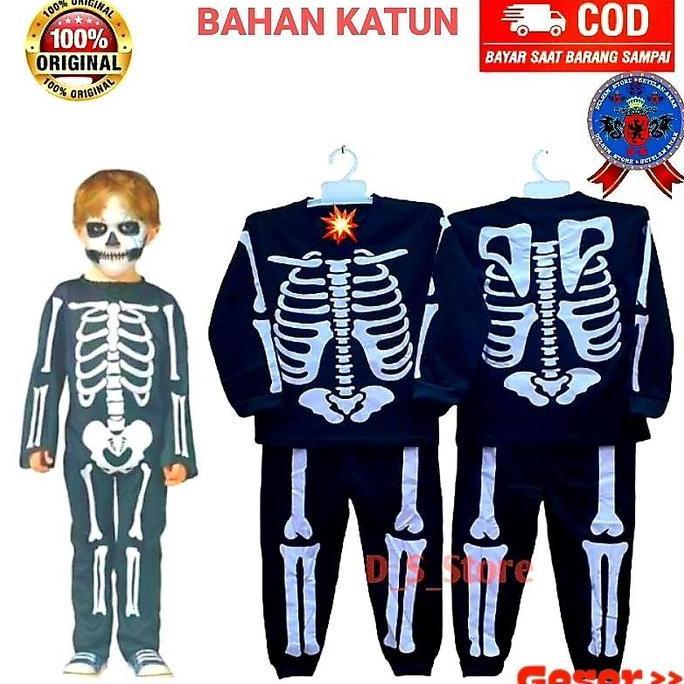 KOSTUM BAJU ANAK HALLOWEEN TENGKORAK UNTUK ANAK 2-10 TAHUN BISA COD