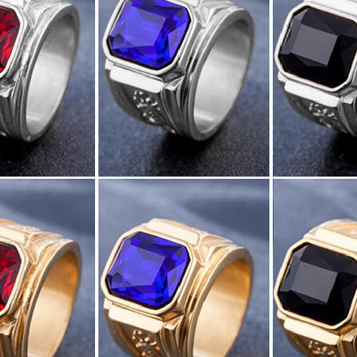 6 Warna Batu Permata 18K Emas Perak Baja Titanium Rubi Safir Hitam Kristal Pria Perhiasan Fashion Sa