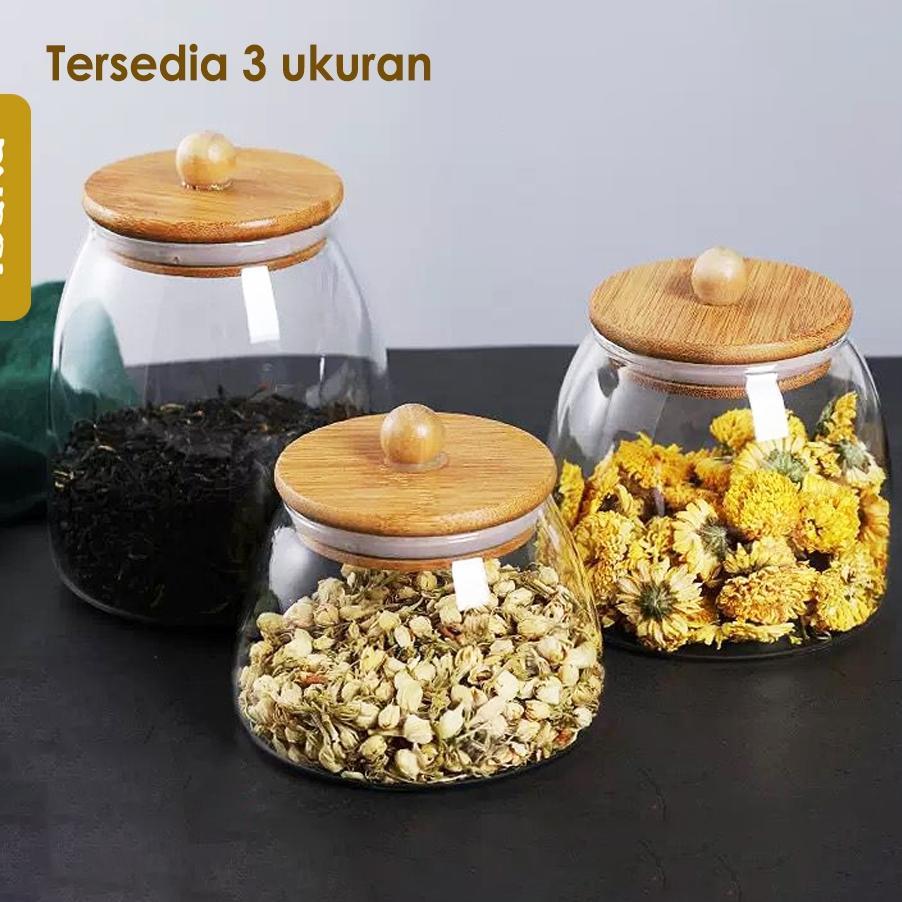 Toples Kaca Tutup Kayu Toples Makanan Toples Kue Stoples Kaca Tempat Makanan Kering Takumi