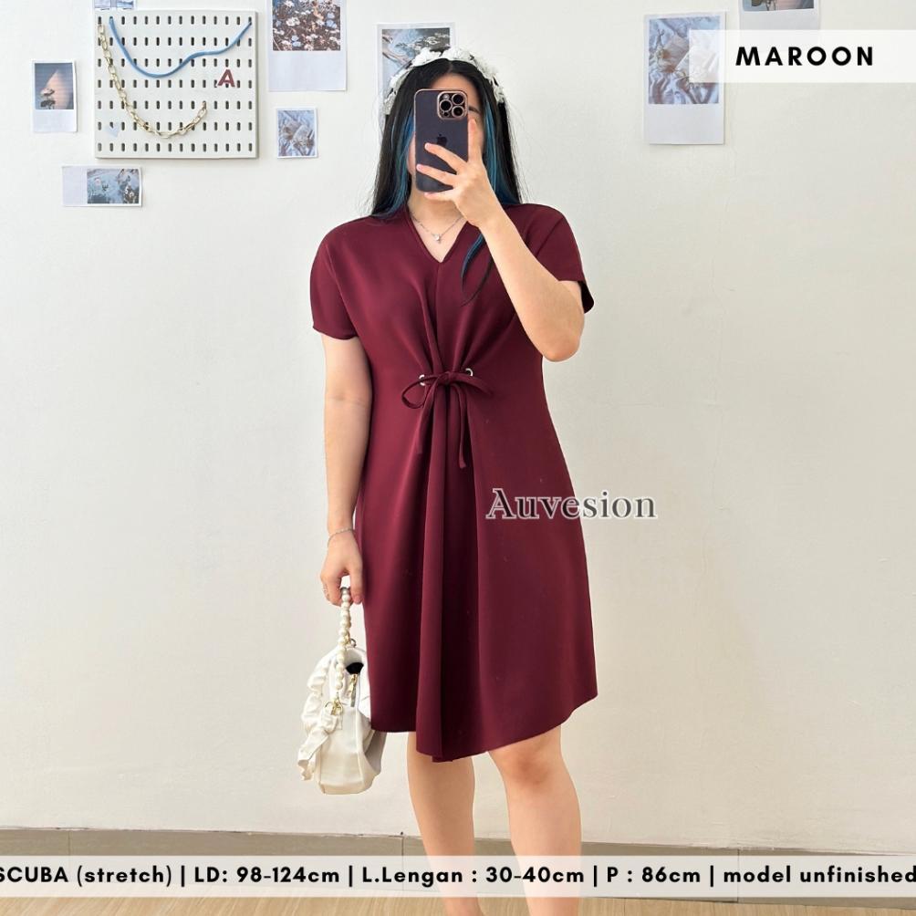 Auvesion Soldaster Mini Scuba Dress 3020 | Gaun Bumil Friendly Melar Natal