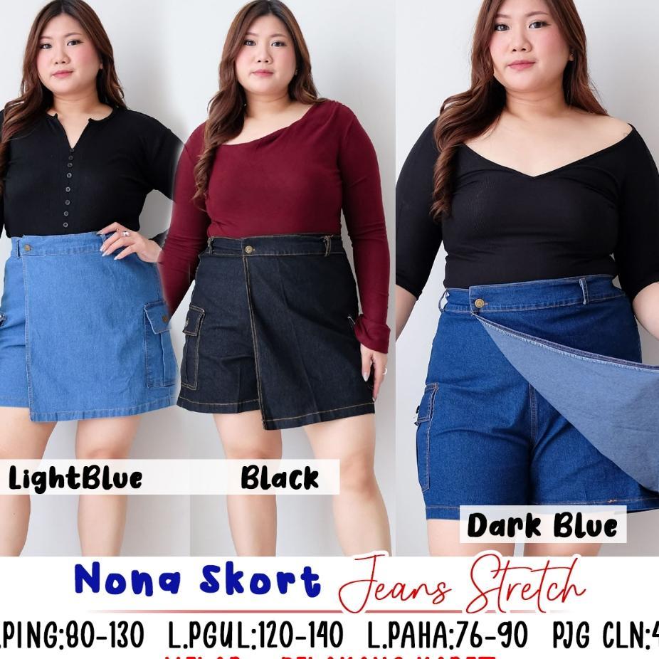 Bigsize Jumbo - Nona Skort Rok Celana Jeans  Wanita Fashion Big Size Full Karet