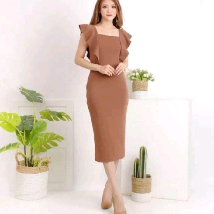 Dress Midi Scuba Pesta Wanita Korean Style