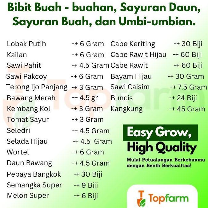 Benih Topfarm - Benih Sayuran Premium / Benih Sayuran Dan Buah / Benih Tanaman / Bibit Tanaman Sayur
