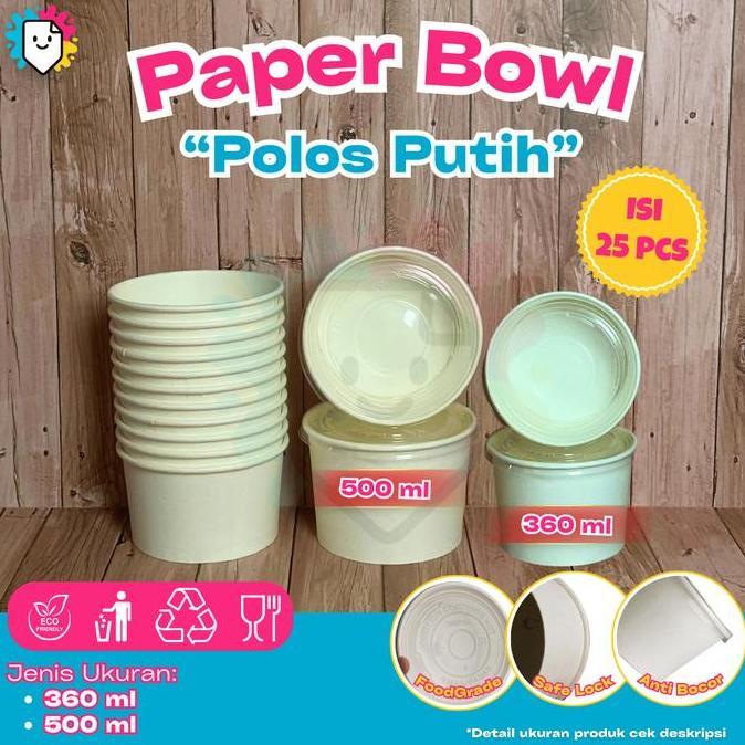 [Isi 25pcs] Paper bowl + Tutup 360ml 500ml / Paper Bowl 12oz / Paper Cup / Polos Putih 17oz / Paper 