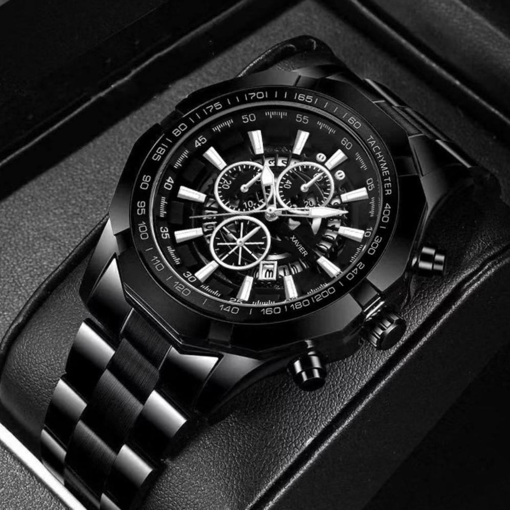 STOK TIPIS [Hoki] Jam Tangan Pria XR-77 Anti Air Quartz Stainless Steel Kuarsa Bercahaya Kalender Ot