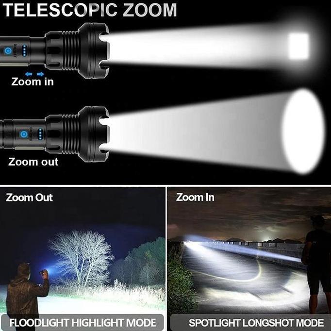 Senter Led Super Terang Xhp-160 / Lampu Senter Sorot Jarak Jauh / Lampu Emegerncy Multifungsi