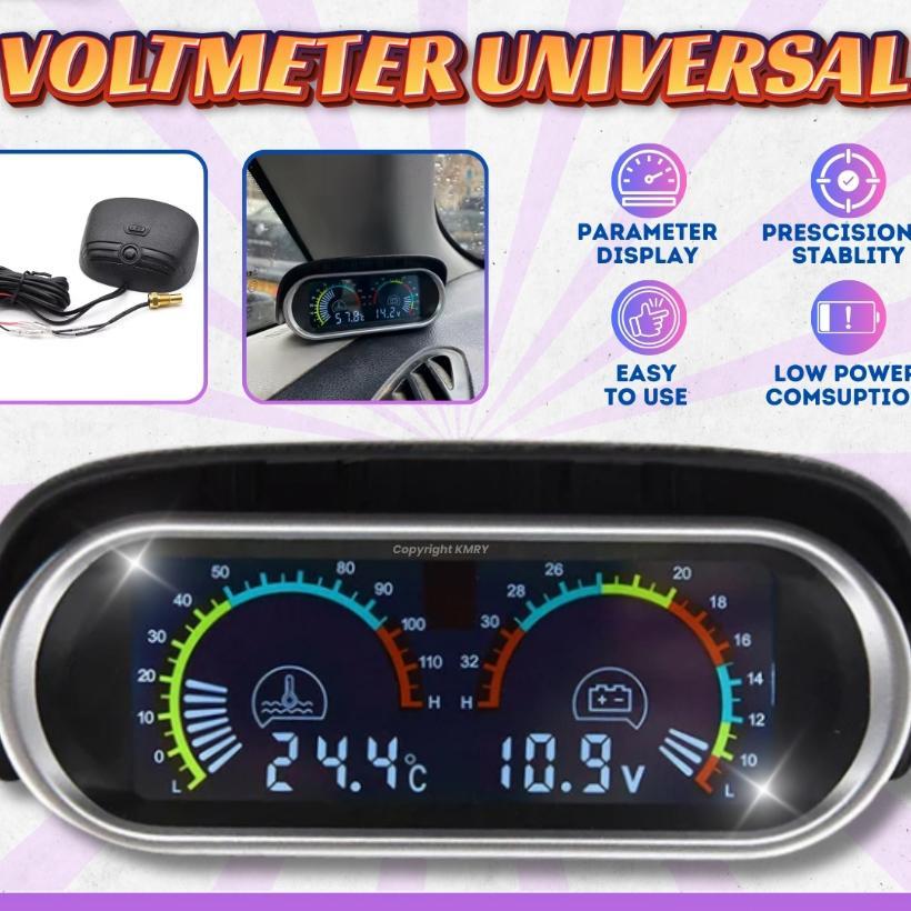 Kmry Voltmeter Universal 2 In 1 12V/24V Lcd Motor Mobil Digital Horizontal Gauge Water Temperature