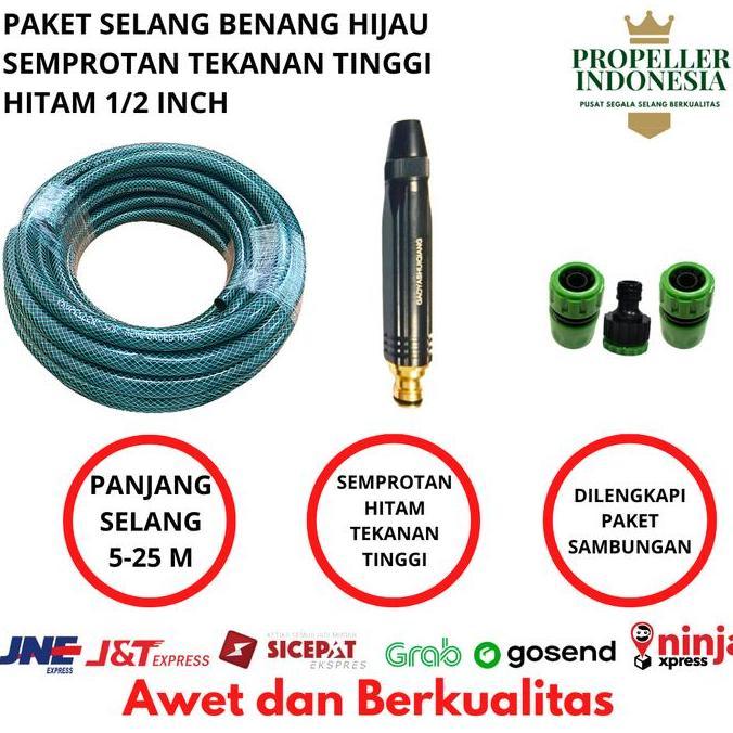Cleanliness- Selang Air 1/2 Inch Benang Hijau Paket Semprotan Air Cuci Motor Hitam