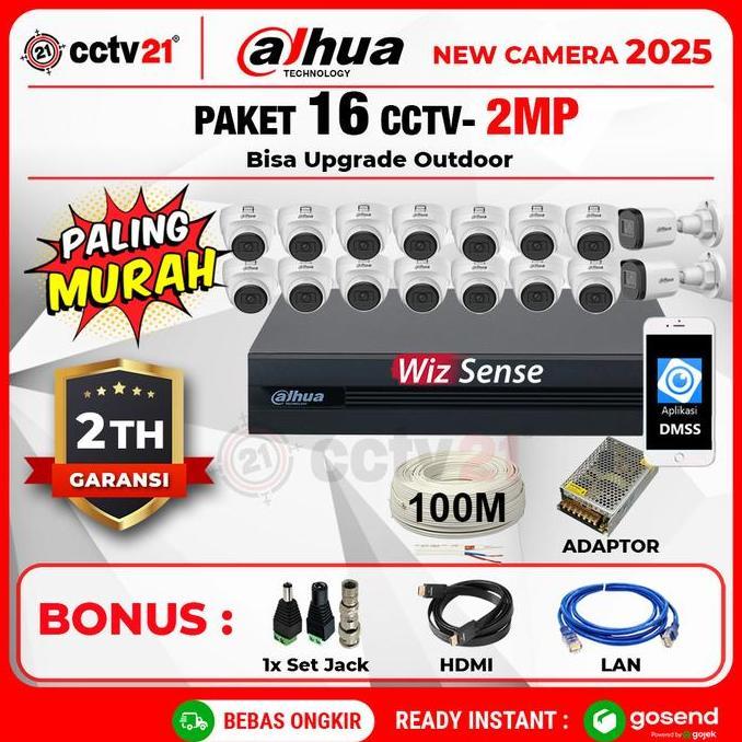 TERLARIS PAKET CCTV DAHUA 16CH CHANNEL 2MP +DVR+KABEL 100M DISKON CCTV21