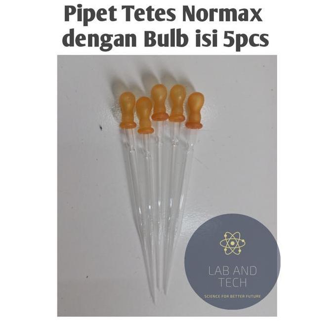 Pipet Tetes Kaca 15cm dengan Bulb Merk Normax  isi 5pcs