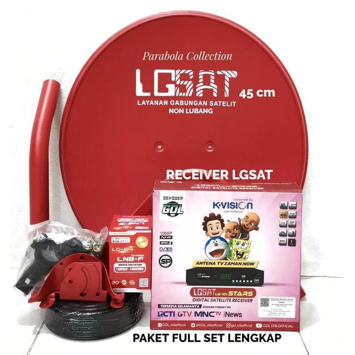 TERLARIS PARABOLA MINI LGSAT 45 CM MERAH NON LUBANG + 1 PCS RECEIVER LGSAT