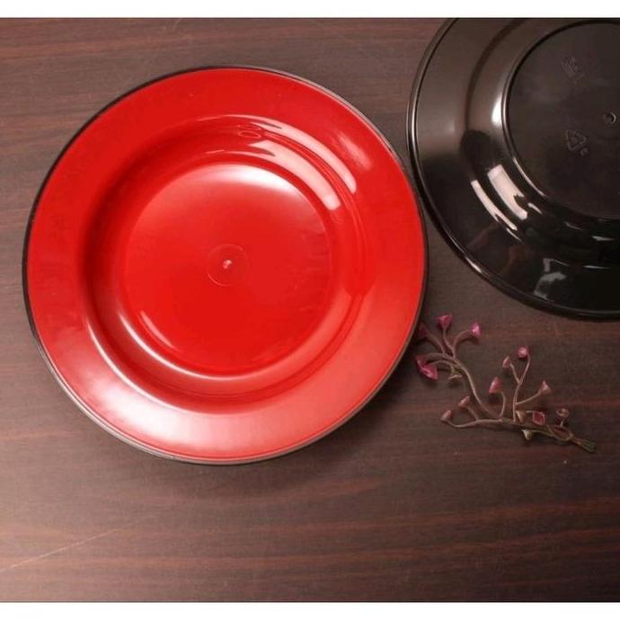 (12pcs) Piring ramen plastik merah hitam | piring makan Plastik | | Piring Murah |Piring Makan Korea