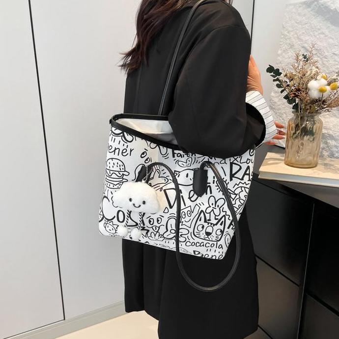 FYG1501 Tas Tote Bag Wanita Motif Doodle Tas Bahu Style LC