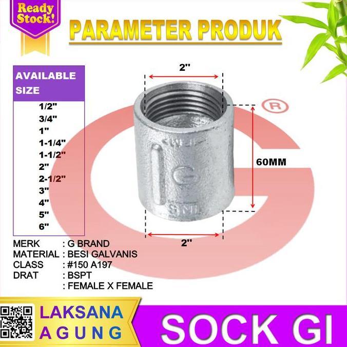 Guidato- Sok Drat Dalam 2 Inch Besi | Sock Drat Galvanis