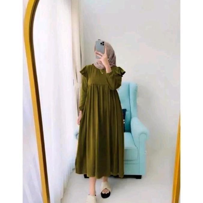 azahra midi dress remaja kekinian Polos Putih Crinkle Airflow Wanita