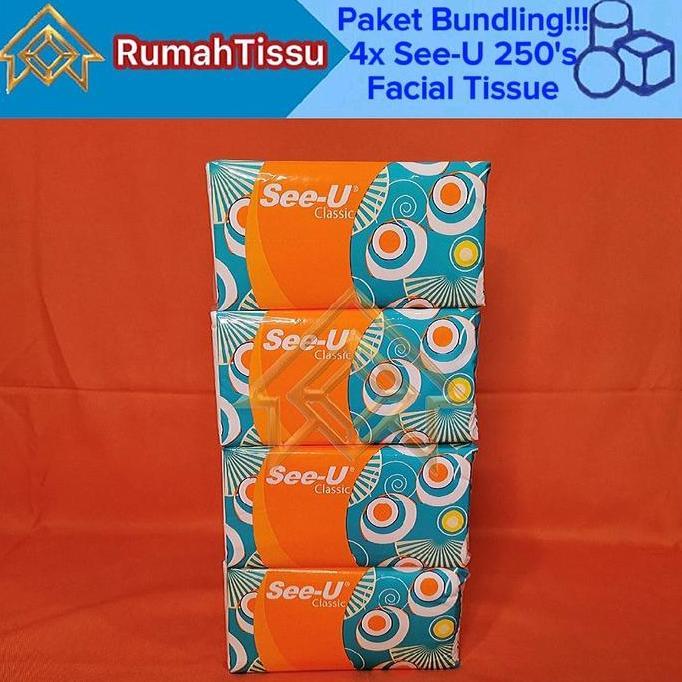 Cookwe- [Paket Bundling 4 Pack] Tisu See-U Classic Facial Tissue 250 Sheets 2 Ply Murah Grosir Promo