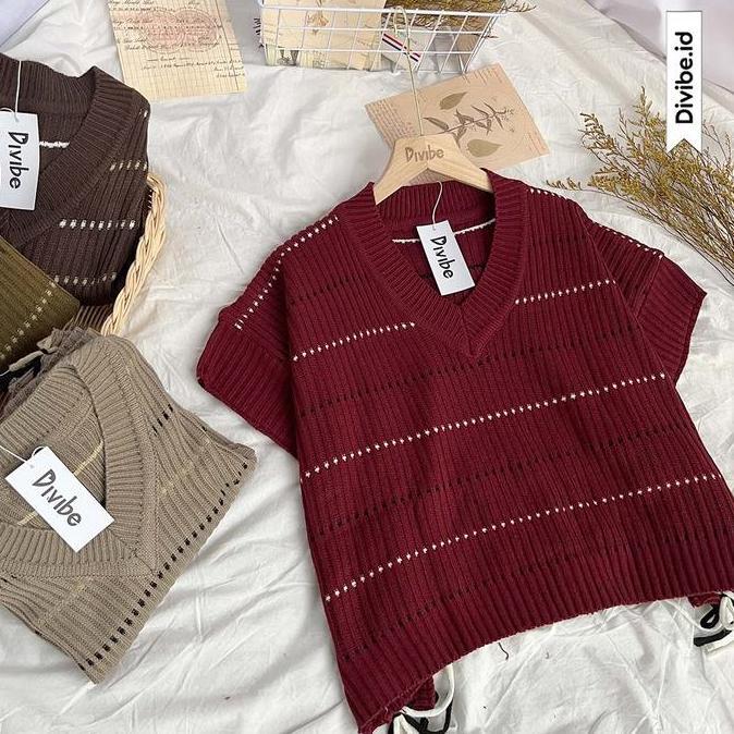 KEKINIAN Elira Vest Knit - Rajut Atasan Wanita - Motif Batwing Garis KEKINIAN