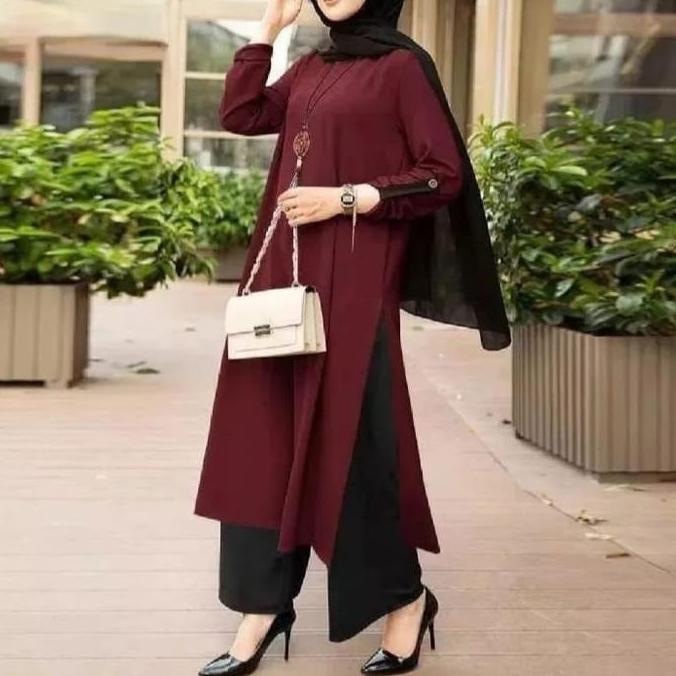 Rina Long Tunik  Crinkle Ukuran M,L,XL,XXL Jumbo Terlaris Tunik Polos  Bahan Crinkle Airflow Kekinia