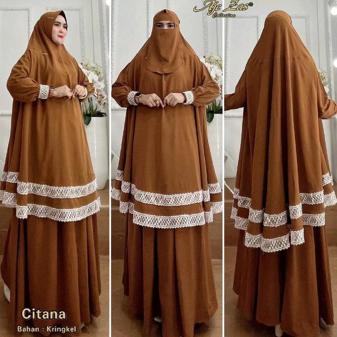 LIFESTYLE AJE ZAS Gamis Syar'i Kode-CITANA Airflow Muslim Polos Panjang Syari Wanita Dress dengan Re