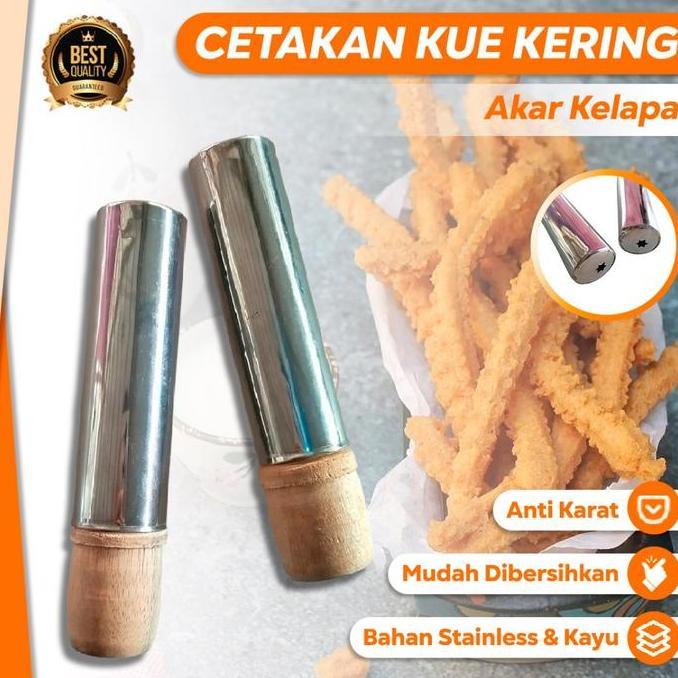 JAOPMAM Cetakan Kue Kering Akar Kelapa Stainless Steel Dorongan Kayu Cetakan Kue Kecipir Tradisional