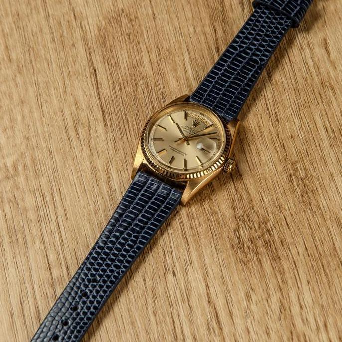 AQH Genuine Lizard Leather Strap Navy Blue (Stitchless Style)