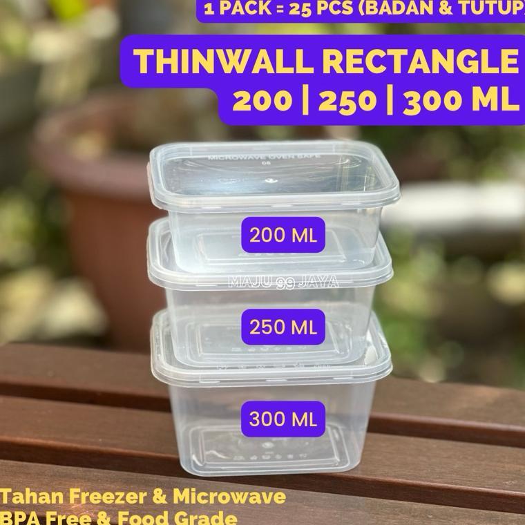 (25 Pcs) Thinwall Rectangle Persegi Panjang 200 Ml 250 Ml 300 Ml Bening | Tebal Tutup Rapat Bpa Free