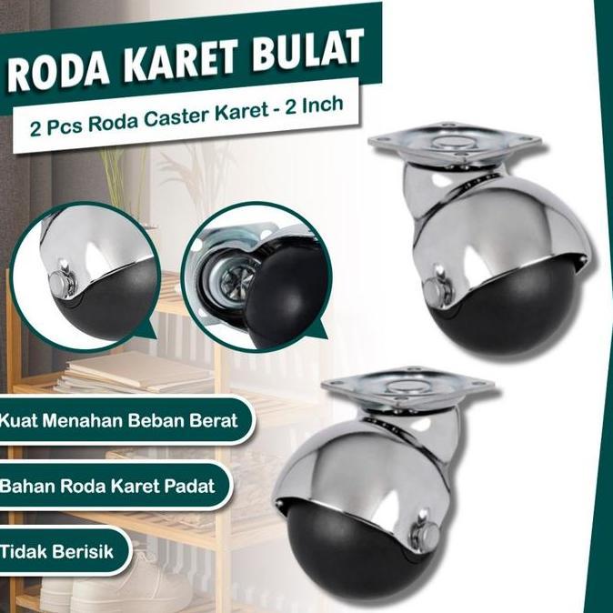 JAOPMAM Roda Karet Bulat 2 Pcs Roda Troli 2 Inch Hidup Roda Karet Hitam Roda Putar 360 Derajat Roda 