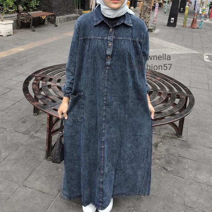 MURAH LEBAY Hanami Jumbo LD 120 CM Midi Dress Jeans Tunik Gamis Big Size MURAH LEBAY