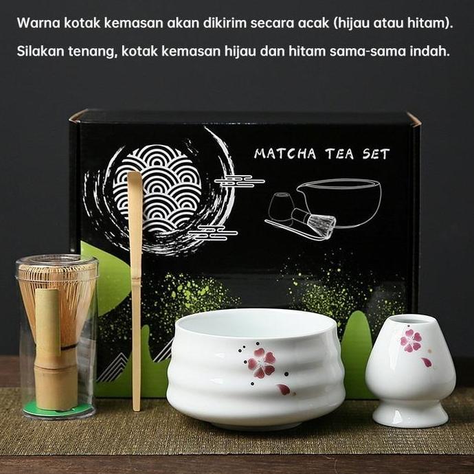 HYAKABA 4PCS Set Hadiah Tradisional Matcha Jepang / Alat Matcha Making Set Matcha Bowl Keramik / Mat