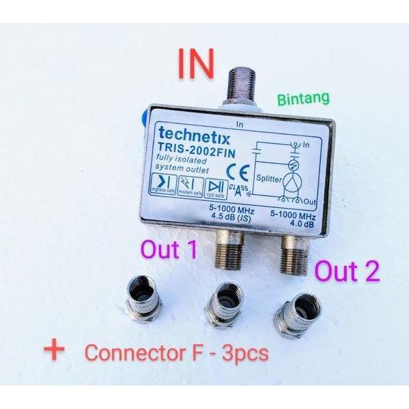 TERLARIS SPLITTER ANTENA TV 2 WAY SUPER GRADE A LENGKAP CONNECTOR BK1