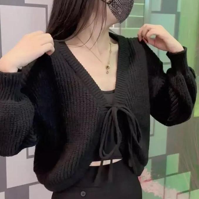 OOTD Joly Sweater Tali Depan Rajut Wanita Baju Lembut Baju Knitwear Tebal OOTD