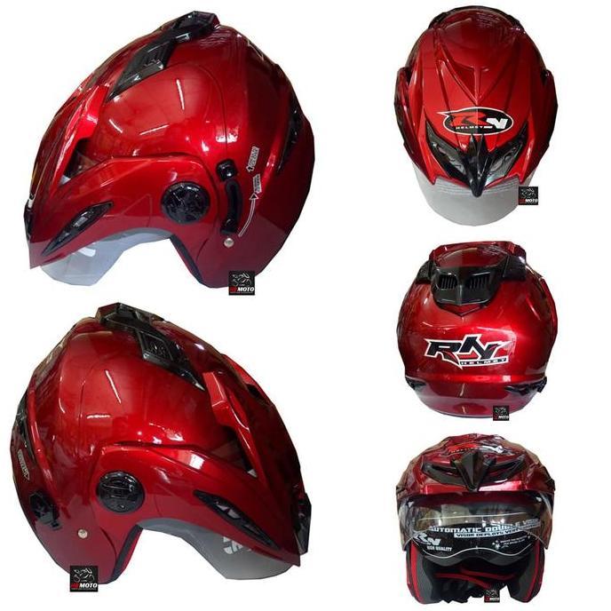 Helm RN Red Black RN1PLSWB Double Visior / Helm  / Helm Half Face