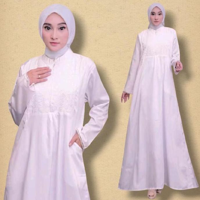 Gamis Ihrom Wanita Umroh Haji Katun Toyobo Fodu Putih Nesya  Pakain Haji Umroh Wanita Adem & Elegan,