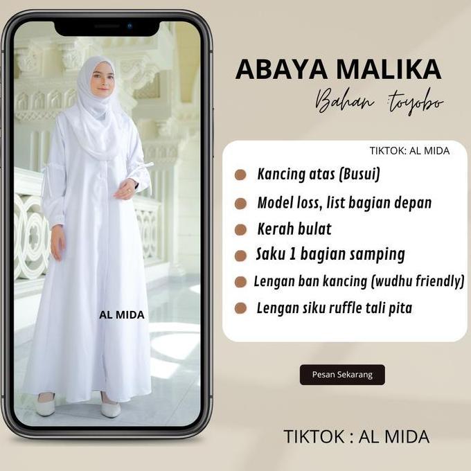 Abaya Putih Toyobo Manasik Haji Umroh Kerja Mlika Polos Gamis Muslim Wanita Hitam