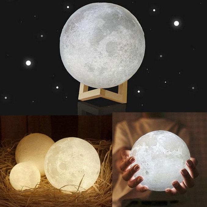 Lampu Tidur Bulan 3d Moon Night Light Lamp 3 Color 1w 20 Cm Ou6069 Whi CS