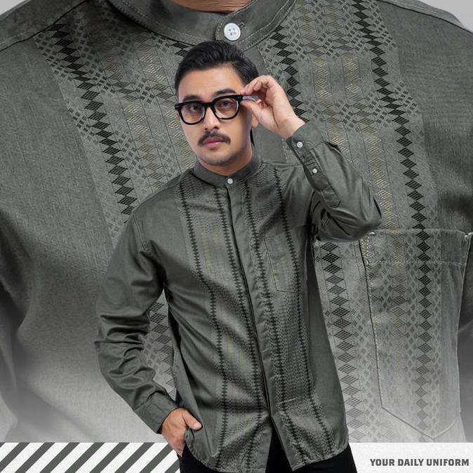 DGM Baju Koko Pria Lengan Panjang Jaffar Series Bordir Premium Seaweed Motif Bordir Baju Koko Hijau 