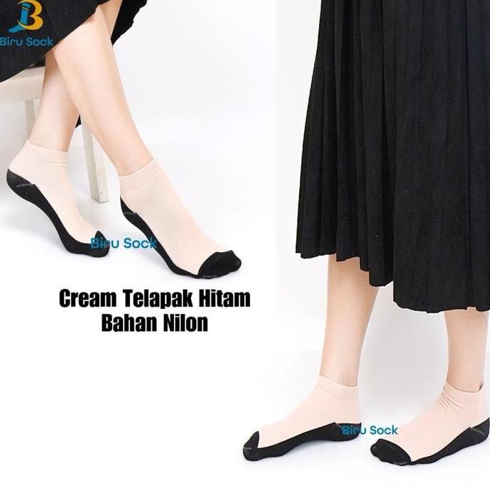 3 Pasang-Kaos Kaki Mata Kaki Cream Telapak hitam/Kaos Kaki Wanita Pendek