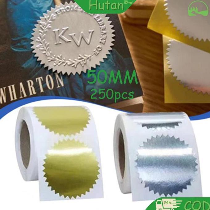 OTNEUDA 250pcs Sticker Logo Emboss Emas Perak Stempel Embos Dekorasi Sticker Sertifikat Emboss Stick