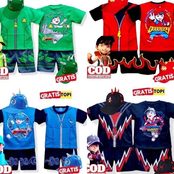 Setelan Anak Boboiboy Halilintar/Gempa/Api/Solar/Daun/Baju Anak Boboiboy Laki Laki/Kostum Anak Boboi