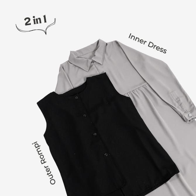 Strong - Mininos Nayla Dress Set Rompi | Setelan Gamis Luaran Daily Remaja Muslimah