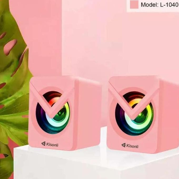 AQZEVUN Speaker Gaming L1040-PINK Handphone Komputer/Laptop/Pc Led Rgb Light With Switch Volume Cont