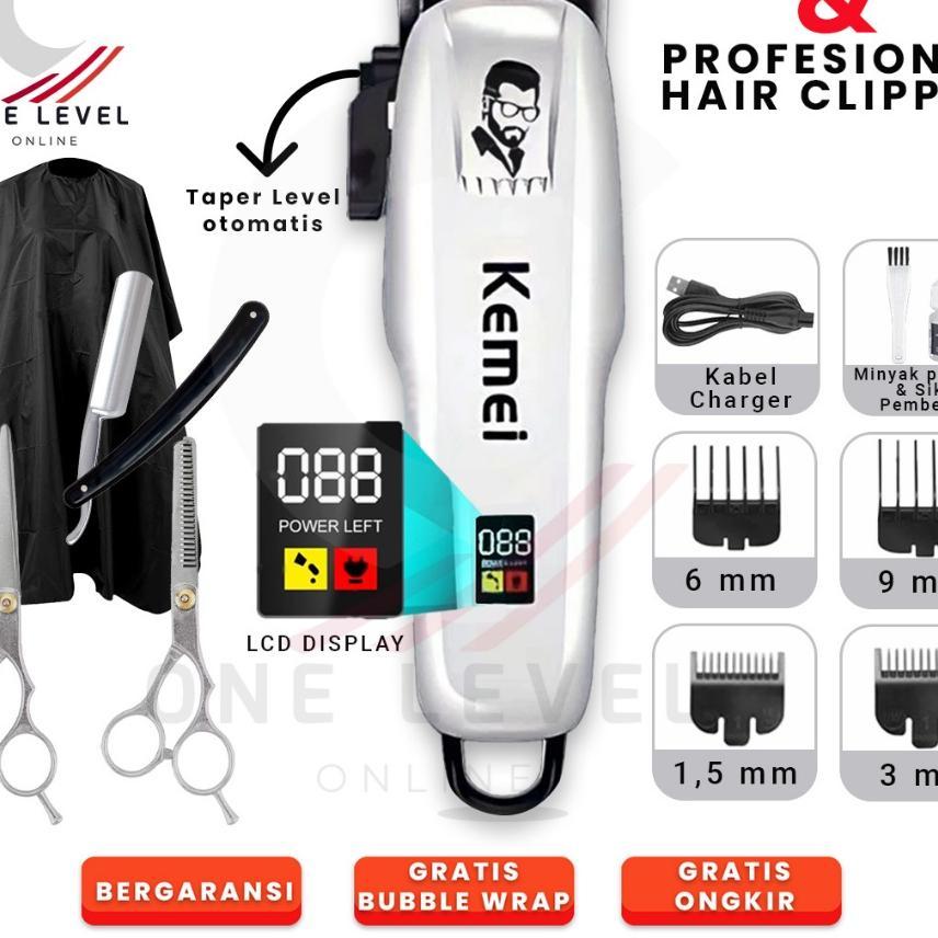 Alat Mesin Cukur Rambut Elektrik Cas Kemei Original Paket Barbershop Hair Clipper Indikator Baterai 