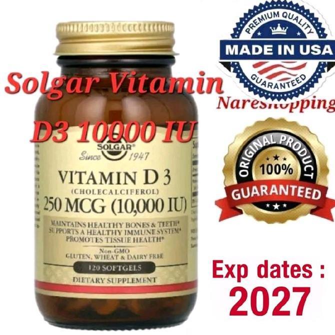 (READY STOCK) SOLGAR USA Vitamin D3 (Cholecalciferol) 250 mcg 10000 IU 120 Softgels Exp dates : Sept