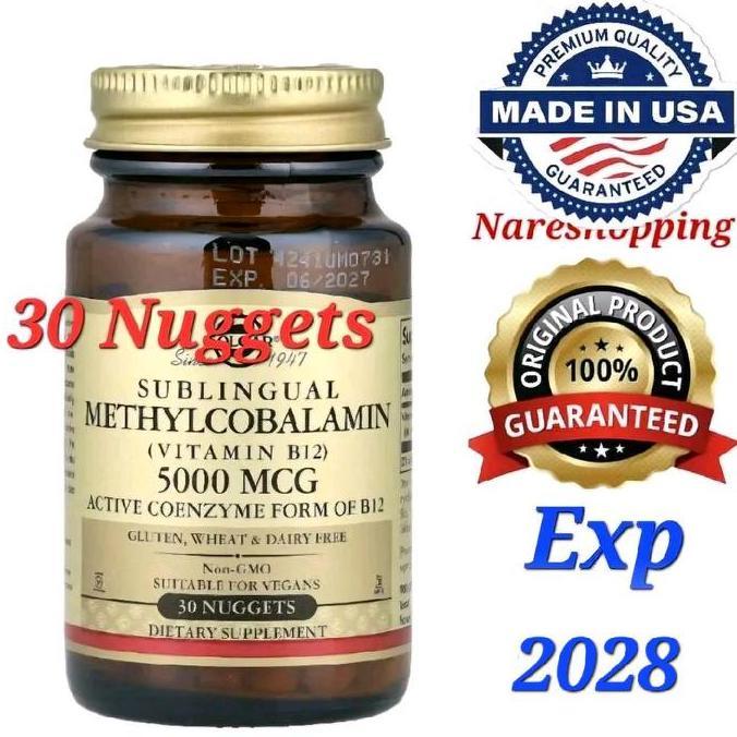 (READY STOCK) Solgar USA Vitamin B12 Methylcobalamin 5000 mcg, 30 Nugget, Bebas Gluten Gandum & Susu